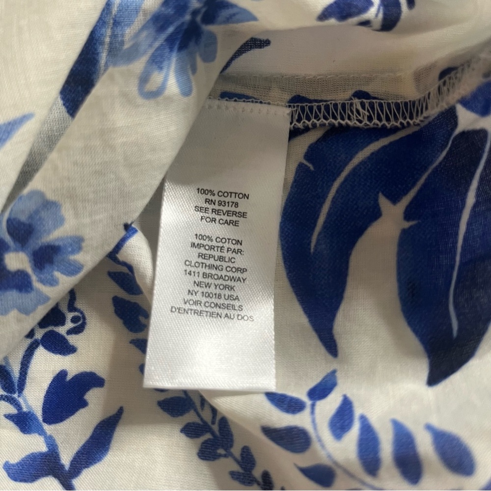 INDUSTRY Women’s Blue/White Floral Print Short Cuffed Dolman Sleeve Cotton Top M - Picture 6 of 8